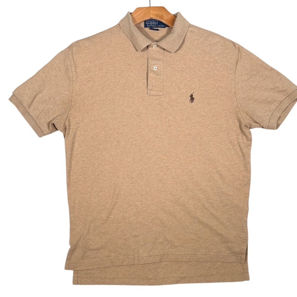 Polo Ralph Lauren Pique Knit Shirt Men M Tan Heather Short Sleeve Pony Logo Polo